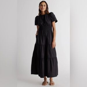 Quince 100% Organic Cotton Poplin Tiered Maxi Dress | Black